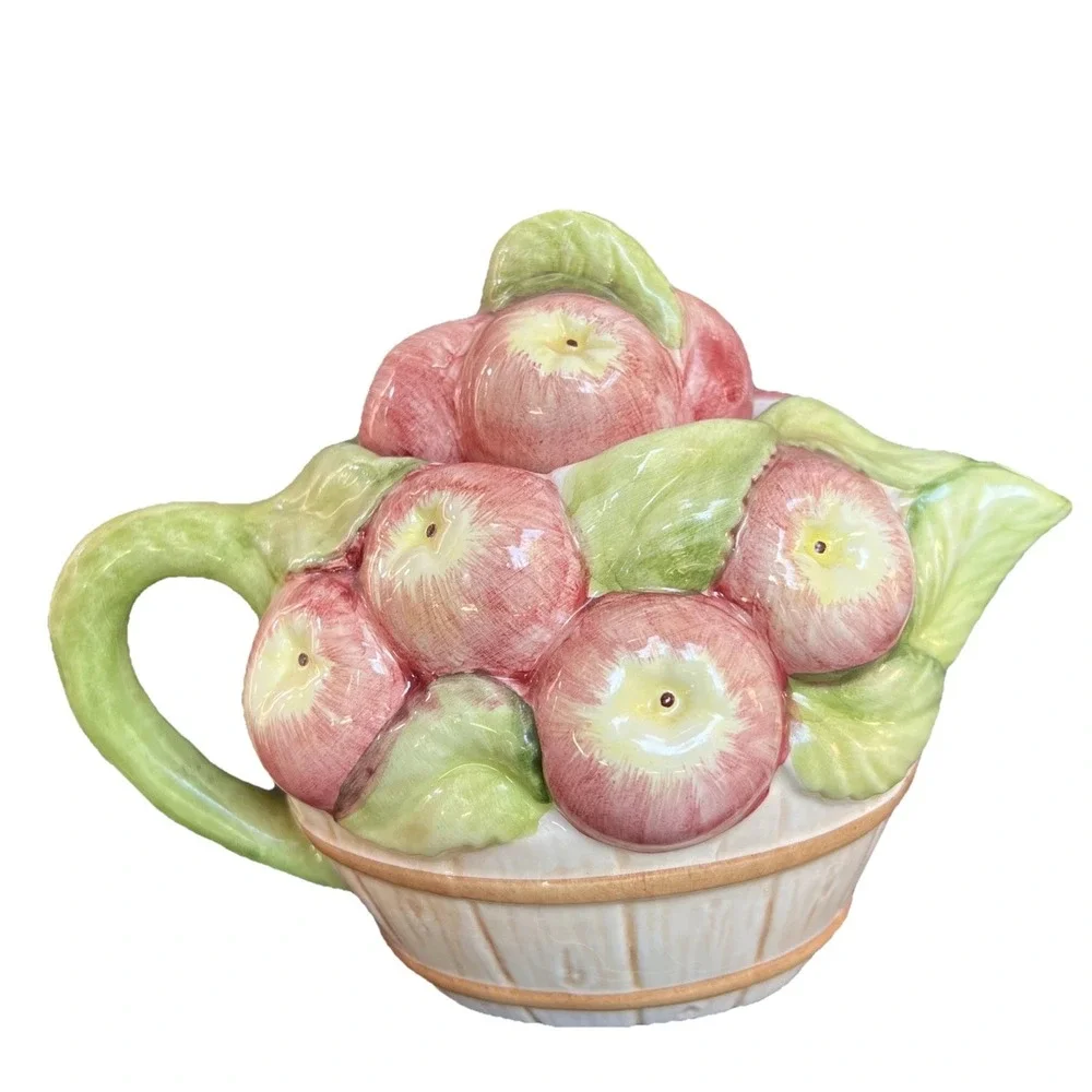 Italian Ceramic Apple Basket Teapot 6